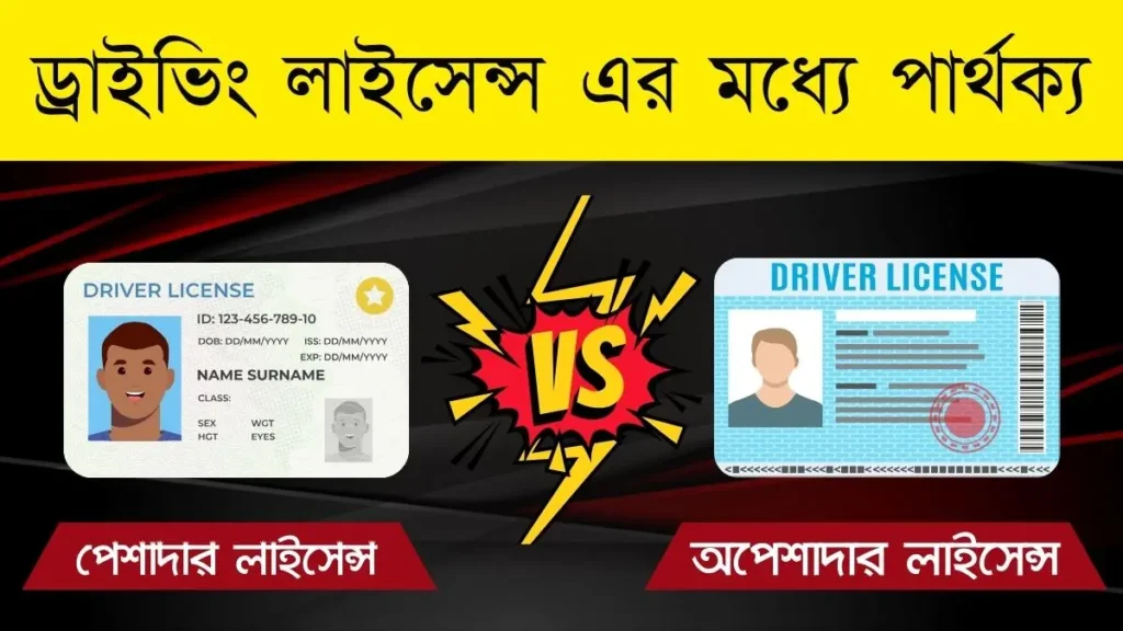 পেশাদার ও অপেশাদার ড্রাইভিং লাইসেন্স এর মধ্যে পার্থক্য