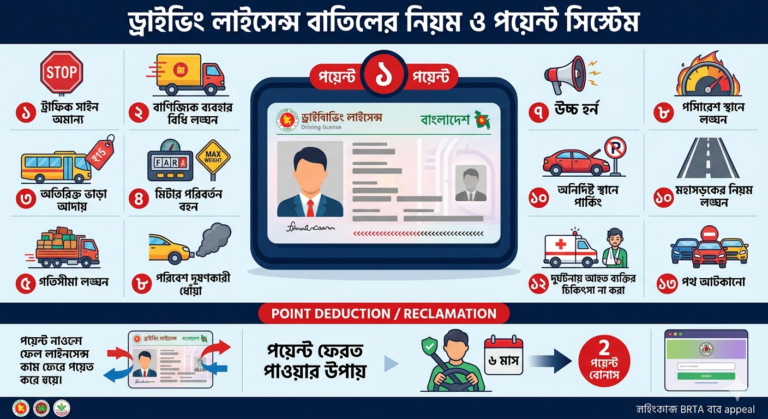 কি কি নিয়ম লঙ্ঘন করলে ড্রাইভিং লাইসেন্স বাতিল হবে বা পয়েন্ট কাটা হয়