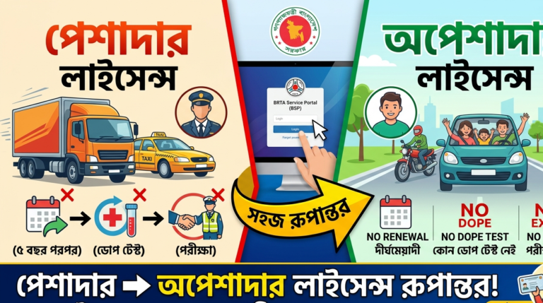 পেশাদার ড্রাইভিং লাইসেন্স থেকে অপেশাদার ড্রাইভিং লাইসেন্সে ট্রান্সফার