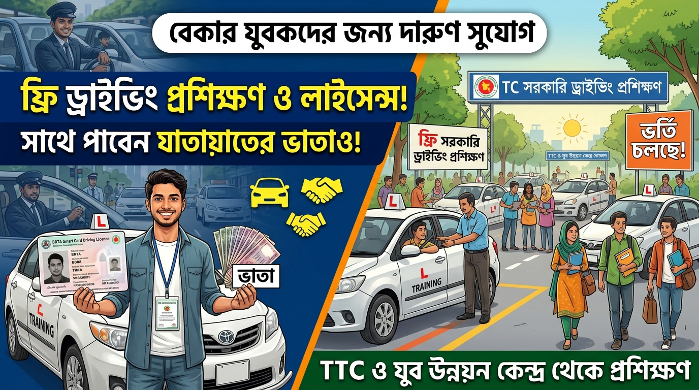 ড্রাইভিং প্রশিক্ষণ শিখে ফ্রি ড্রাইভিং লাইসেন্স ও যাতায়াতে ভাতা